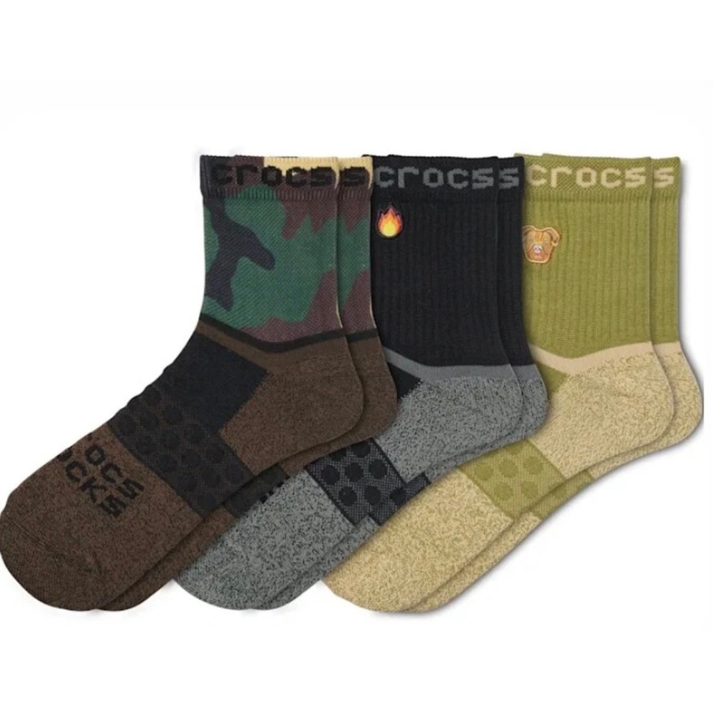 Crocs Quarter Socks Adult Small Multicolor NEW 3-Pack Camo Black Olive 207792